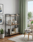 37" Brown Distressed Metal And Wood Three Tier Etagere Bookcase