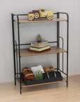 37" Brown Distressed Metal And Wood Three Tier Etagere Bookcase