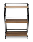 37" Brown Distressed Metal And Wood Three Tier Etagere Bookcase
