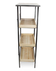 49" Black And Natural Distressed Metal And Wood Three Tier Etagere Bookcase