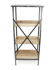 49" Black And Natural Distressed Metal And Wood Three Tier Etagere Bookcase