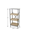 49" Black And Natural Distressed Metal And Wood Three Tier Etagere Bookcase