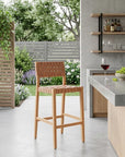 30" Brown Solid Wood Low Back Outdoor Bar Height Chair