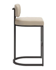 Set of Two 30" Beige And Gray Faux Leather And Steel Low Back Bar Height Bar Chairs