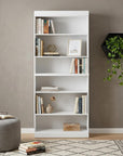 72" White Solid Wood Adjustable Six Tier Library Bookcase