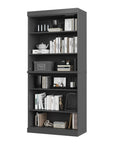 72" Gray Solid Wood Adjustable Six Tier Library Bookcase