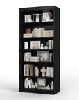 72" Black Solid Wood Adjustable Six Tier Library Bookcase