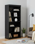 72" Black Solid Wood Adjustable Six Tier Library Bookcase