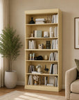 72" Yellow Solid Wood Adjustable Six Tier Library Bookcase