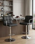 Set of Two Black And Silver Faux Leather And Aluminum Adjustable Height Swivel Bar Chairs