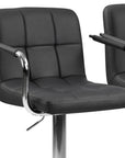 Set of Two Black And Silver Faux Leather And Aluminum Adjustable Height Swivel Bar Chairs