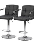 Set of Two Black And Silver Faux Leather And Aluminum Adjustable Height Swivel Bar Chairs