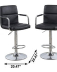 Set of Two Black And Silver Faux Leather And Aluminum Adjustable Height Swivel Bar Chairs