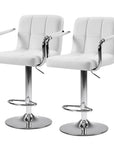 Set of Two Black And Silver Faux Leather And Aluminum Adjustable Height Swivel Bar Chairs