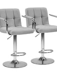 Set of Two Black And Silver Faux Leather And Aluminum Adjustable Height Swivel Bar Chairs