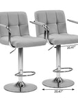 Set of Two Black And Silver Faux Leather And Aluminum Adjustable Height Swivel Bar Chairs