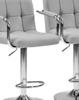 Set of Two Black And Silver Faux Leather And Aluminum Adjustable Height Swivel Bar Chairs