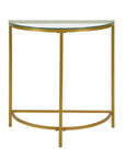 29" Clear and Gold Glass and Iron Half Circle Three Leg Console Table