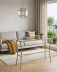48" Clear and Antiqued Gold Glass and Iron Console Table