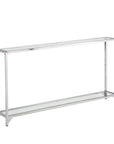 56" Clear and Silver Glass and Iron Frame Console Table With Shelf