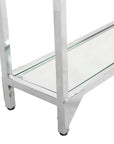 56" Clear and Silver Glass and Iron Frame Console Table With Shelf
