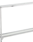 56" Clear and Silver Glass and Iron Frame Console Table With Shelf