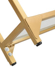 56" Clear and Gold Glass and Iron Console Table With Shelf