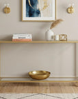 56" Clear and Gold Glass and Iron Console Table With Shelf