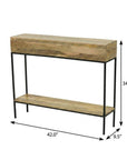 42" Natural and Black Solid Wood and Iron Console Table With Shelf