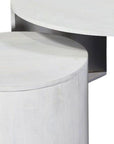 Set Of Two White Solid Wood Round Solid Nested Coffee Tables