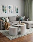 Set Of Two White Solid Wood Round Solid Nested Coffee Tables