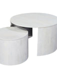 Set Of Two White Solid Wood Round Solid Nested Coffee Tables