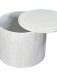 Set Of Two White Solid Wood Round Solid Nested Coffee Tables