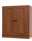 36" Coffee Solid Wood Adjustable Three Tier Library Bookcase with Two Doors