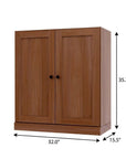 36" Coffee Solid Wood Adjustable Three Tier Library Bookcase with Two Doors
