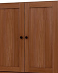 36" Coffee Solid Wood Adjustable Three Tier Library Bookcase with Two Doors