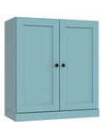 36" Aqua Solid Wood Adjustable Three Tier Library Bookcase with Two Doors