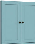 36" Aqua Solid Wood Adjustable Three Tier Library Bookcase with Two Doors