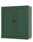 36" Green Solid Wood Adjustable Three Tier Library Bookcase with Two Doors