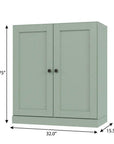 36" Sage Solid Wood Adjustable Three Tier Library Bookcase with Two Doors
