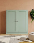 36" Sage Solid Wood Adjustable Three Tier Library Bookcase with Two Doors