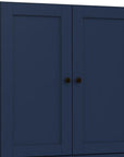 36" Navy Blue Solid Wood Adjustable Three Tier Library Bookcase with Two Doors