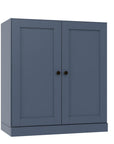 36" French Blue Solid Wood Adjustable Three Tier Library Bookcase with Two Doors