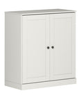 36" Off White Solid Wood Adjustable Three Tier Library Bookcase with Two Doors