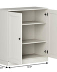 36" Off White Solid Wood Adjustable Three Tier Library Bookcase with Two Doors