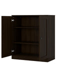 36" Espresso Solid Wood Adjustable Three Tier Library Bookcase with Two Doors