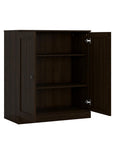 36" Espresso Solid Wood Adjustable Three Tier Library Bookcase with Two Doors