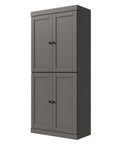 72" Gray Solid Wood Adjustable Six Tier Library Bookcase with Four Doors