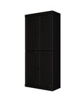 72" Black Solid Wood Adjustable Six Tier Library Bookcase with Four Doors