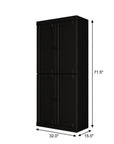 72" Black Solid Wood Adjustable Six Tier Library Bookcase with Four Doors